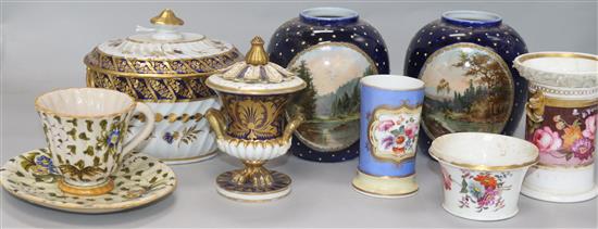 A 19th century group of English porcelain vases, sucrier, and a pair vases